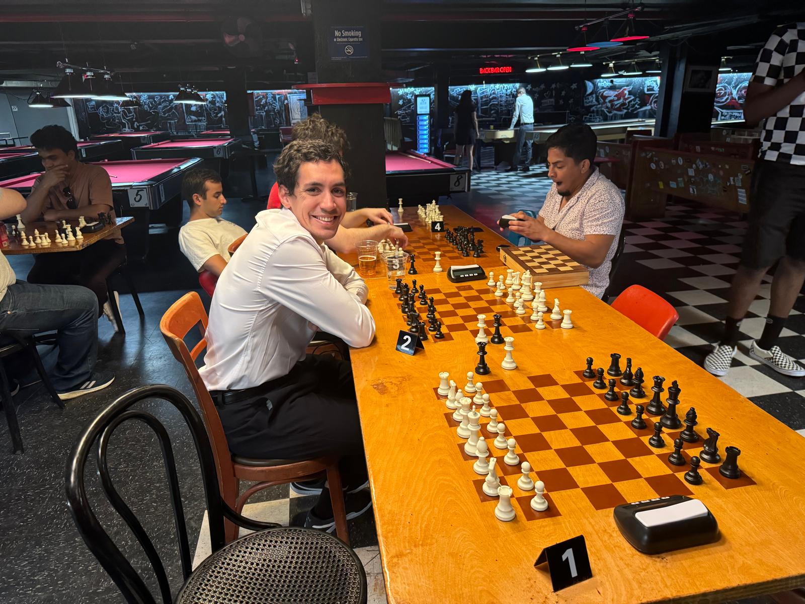 Chess tournament in a pool hall
